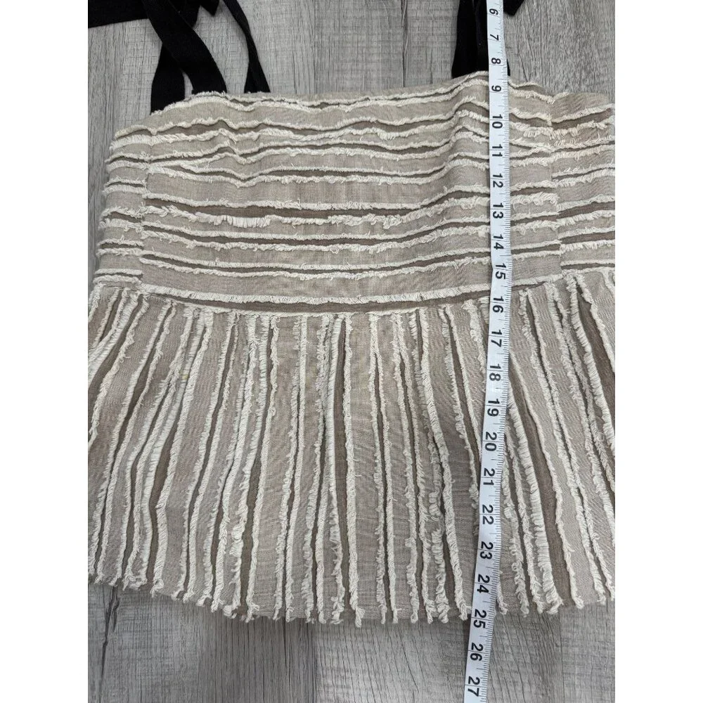Anthropologie Maeve Soeli Textured Fringe Tank Top Black Ribbon Strap Size M - Picture 7 of 8